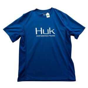 Huk Performance Fishing Shirt Mens Medium Blue Short Sleeve Lightweight Outdoors